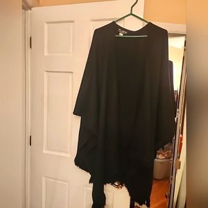 Women's St. John Collection Black Poncho Shawl With Fringed Hem by Marie Gray